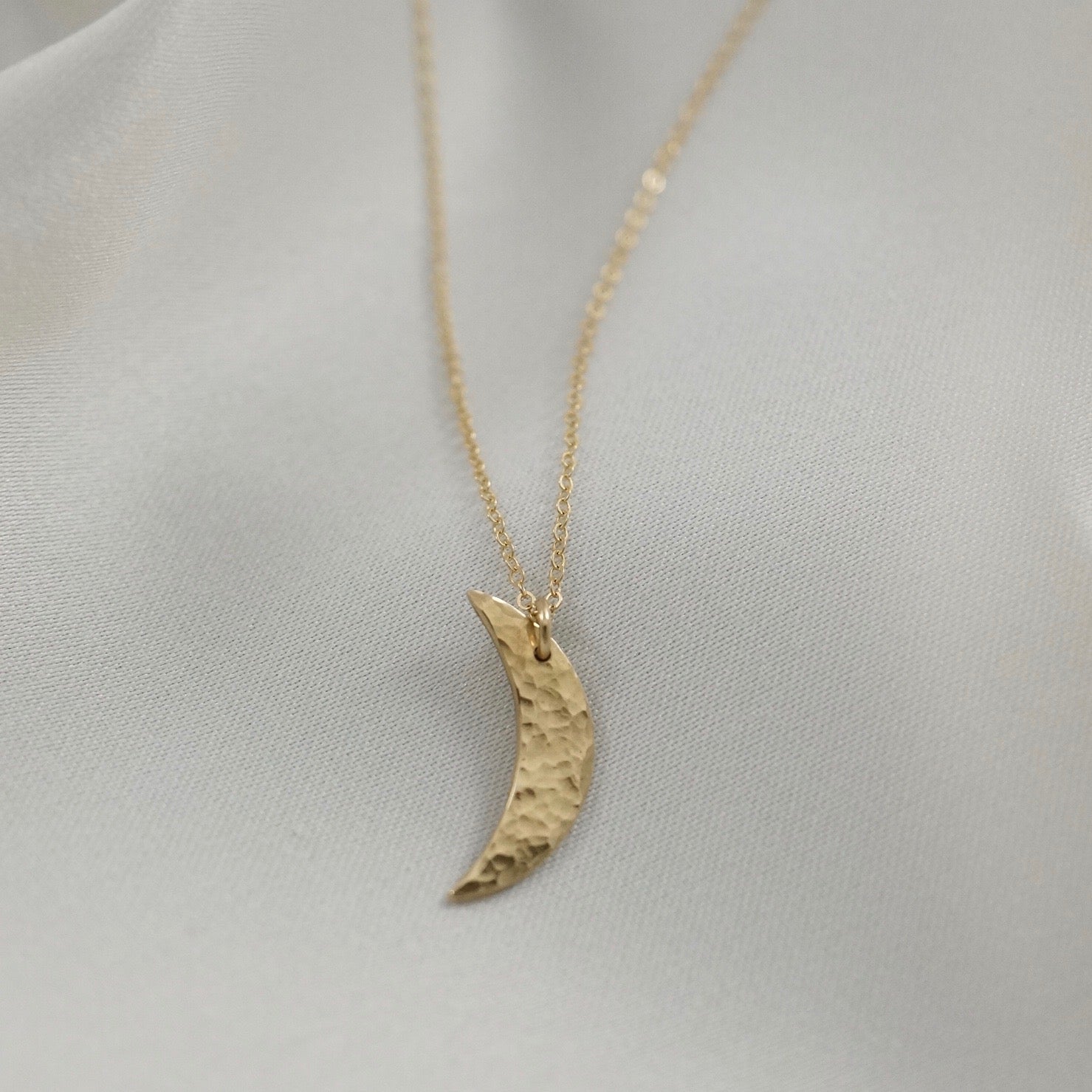 Crescent Moon Necklace / Large Solid Jeweler's Brass Moon Pendant / 14k Gold  Filled Chain / Hand Forged